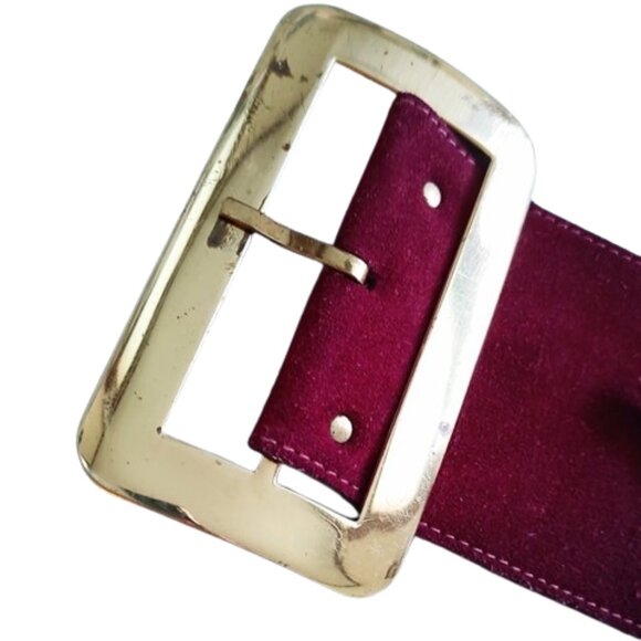 1960s Vintage Burgundy Wide Suede Leather Corset Belt Side Lacings & Big Buckle - Picture 4 of 5